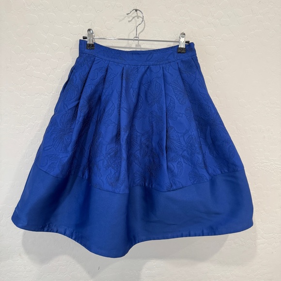 Carolina Herrera Blue Skirt Women’s 6 A-Line Full Embroidered Leaves Cocktail